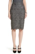 Women's St. John Collection Plume Embroidered Lace Pencil Skirt - Grey