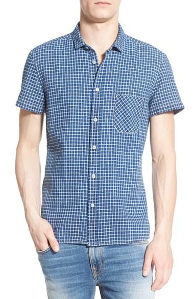 Men's Boss Orange 'ezippoe' Extra Trim Fit Short Sleeve Check Woven Shirt - Blue