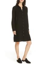 Women's Eileen Fisher Classic Crinkle Organic Cotton Shirtdress, Size - Black