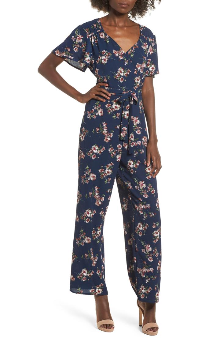 Women's Row A Floral Surplice Jumpsuit - Blue