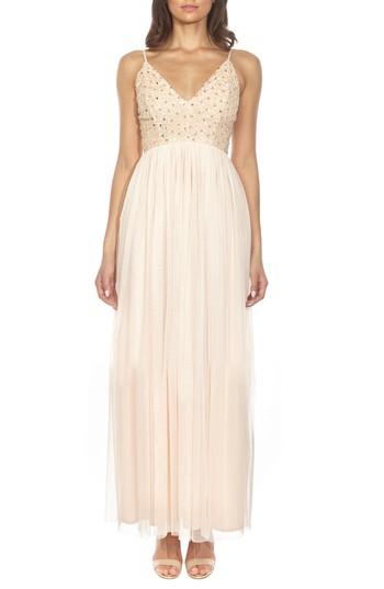 Women's Lace & Beads Irina Embellished Fit & Flare Gown - Beige