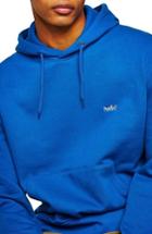 Men's Topman Classic Fit Tristan Hello Embroidered Hoodie - Blue