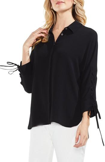 Women's Vince Camuto Lace-up Sleeve Blouse, Size - Black