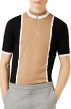 Men's Topman Zip Neck Short Sleeve Sweater - Beige