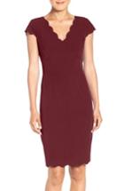 Petite Women's Adrianna Papell Scalloped Crepe Sheath Dress P - Red