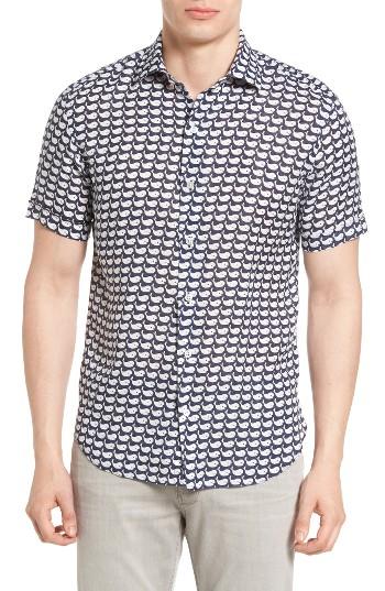 Men's Culturata Whale Print Linen Sport Shirt - Blue