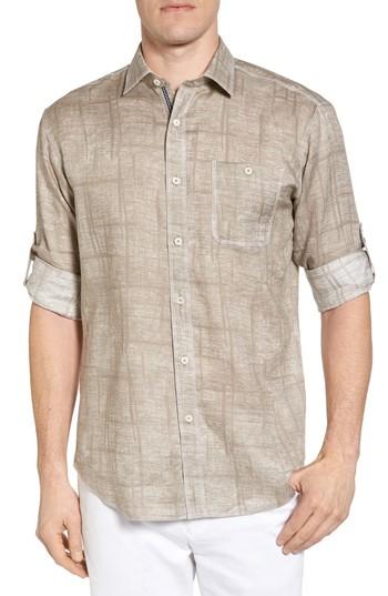 Men's Bugatchi Shaped Fit Linen Sport Shirt - Grey