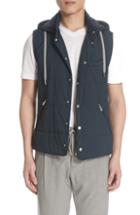 Men's Eleventy Quilted Vest With Detachable Hood - Blue