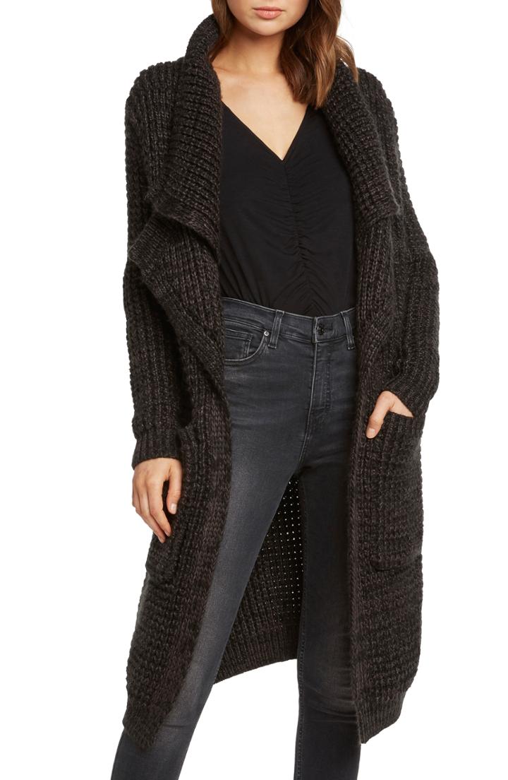 Women's Theory Back Belt Open Cashmere Cardigan, Size - Black