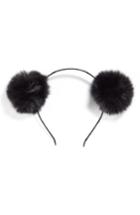 Tasha Double Faux Fur Pom Headband, Size - Black