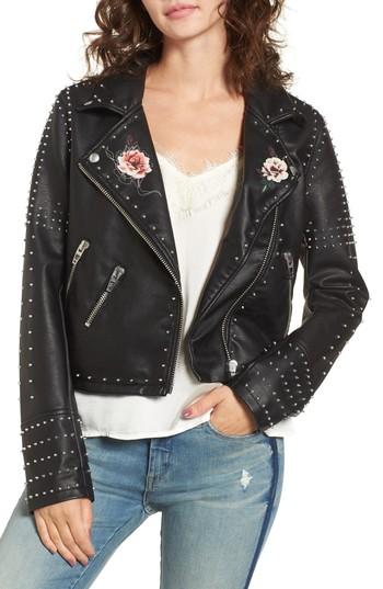 Women's Blanknyc Printed Studded Moto Jacket - Black