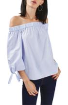 Women's Topshop Tie Sleeves Stripe Off The Shoulder Top