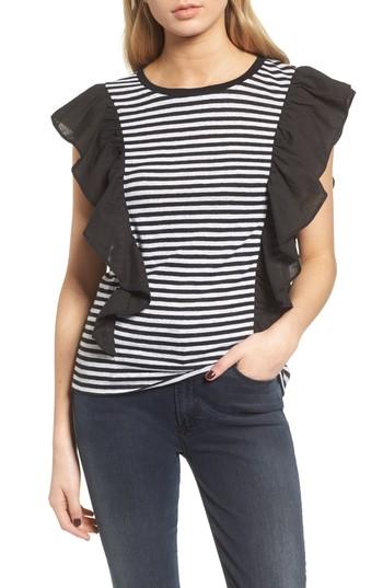 Women's Chelsea28 Ruffle Linen Tee, Size - Black