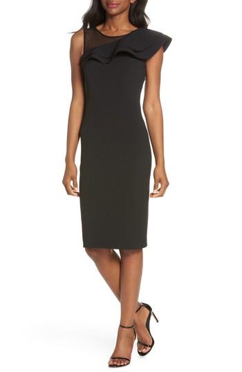 Women's Eliza J Asymmetrical Ruffle Neck Crepe Cocktail Dress - Black