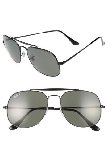 Women's Ray-ban 57mm Polarized Aviator Sunglasses - Black/ Polar