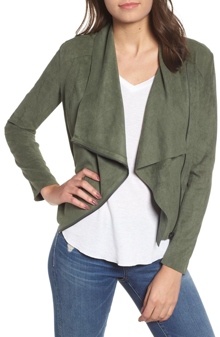 Women's Blanknyc Drape Front Faux Suede Jacket, Size - Green