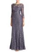 Women's Adrianna Papell Illusion Yoke Lace Gown - Metallic