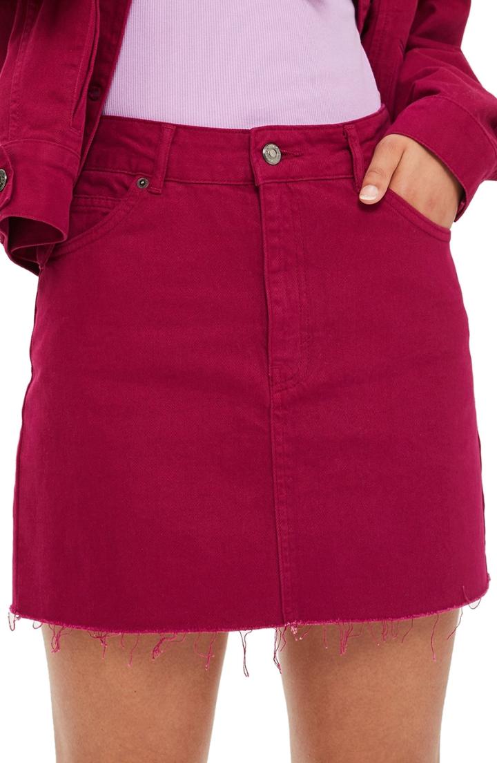 Women's Topshop Moto High Waist Denim Skirt Us (fits Like 10-12) - Pink