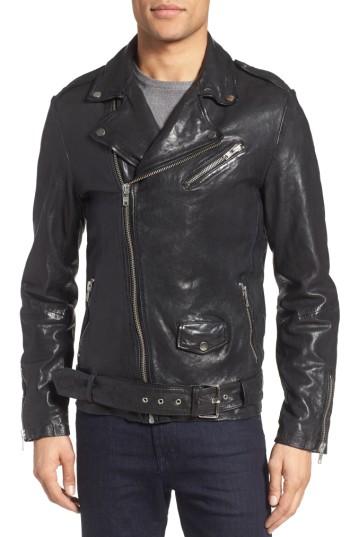 Men's Lamarque Washed Leather Biker Jacket - Black