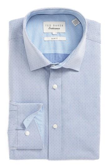 Men's Ted Baker London Boxli Trim Fit Herringbone Dress Shirt .5 - 32/33 - Blue