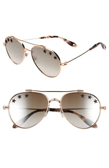Women's Givenchy Star Detail 58mm Mirrored Aviator Sunglasses - Gold Copper