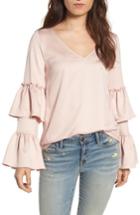 Women's Hinge Ruffle Sleeve Satin Blouse, Size - Pink