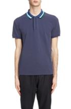 Men's Kenzo Placket Embroidered Tipped Pique Polo - Blue