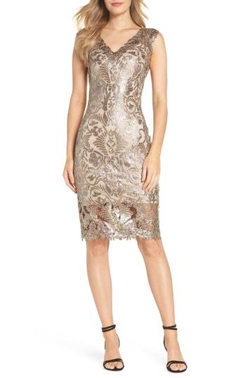 Women's Tadashi Shoji Sequin & Lace Sheath Dress - Metallic