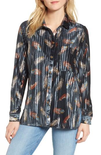 Women's Bishop + Young Pleated Velvet Blouse - Blue