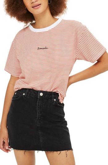 Women's Topshop Frayed Hem Denim Miniskirt Us (fits Like 2-4) - Black