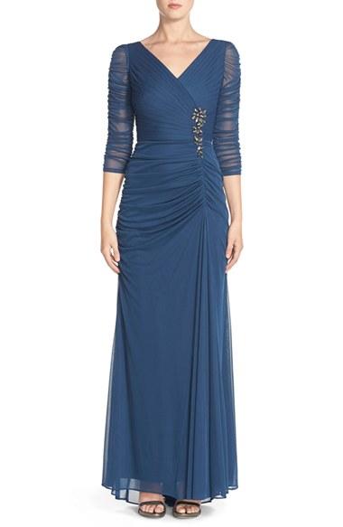 Women's Adrianna Papell Beaded Mesh Gown - Blue