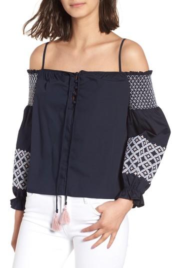 Women's Rebecca Minkoff Tiffany Embroidered Cold Shoulder Top - Blue