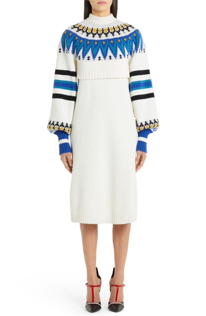 Women's Msgm Fair Isle Wool Blend Layered Sweater Dress