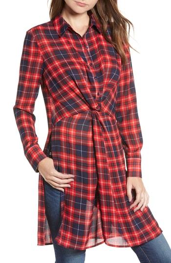 Women's Bp. Plaid Twist Tunic, Size - Blue