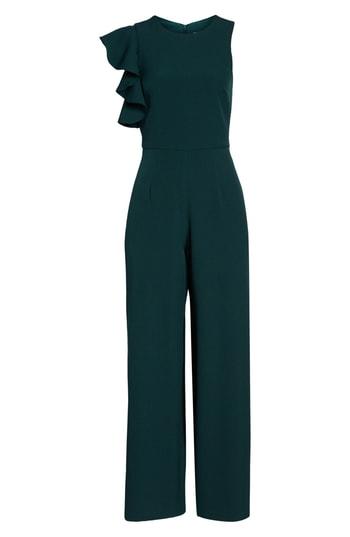 Women's Julia Jordan Hunter Crepe Ruffle Shoulder Jumpsuit - Green