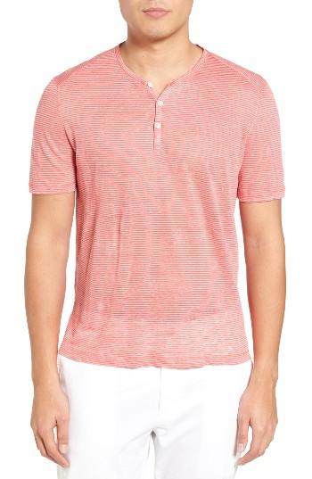 Men's Zachary Prell Carpel Stripe Linen Knit Henley - Pink