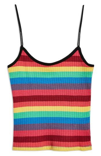 Women's Topshop Rainbow Stripe Camisole Top Us (fits Like 14) - Red