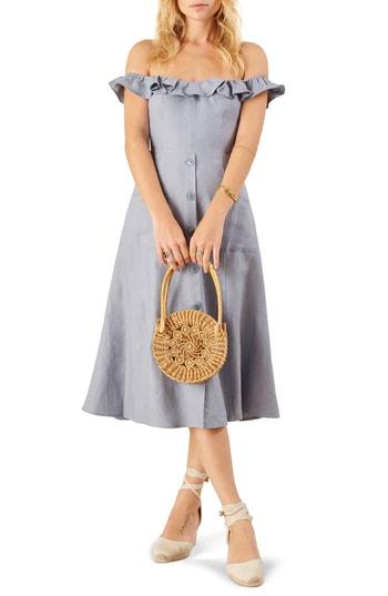Women's Reformation Hattie Off The Shoulder Linen Dress - Blue