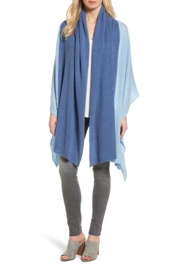 Women's Halogen Colorblock Cashmere Wrap, Size - Blue