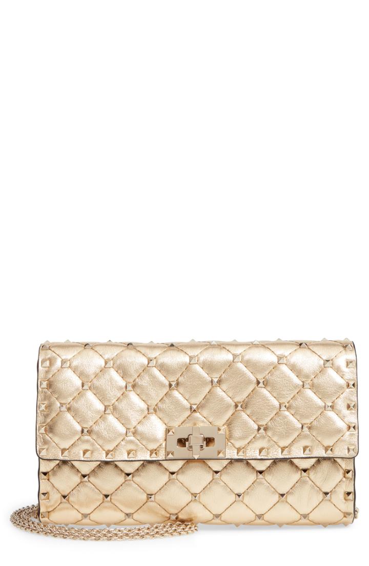 Valentino Garavani Rockstud Metallic Leather Shoulder Bag - Metallic