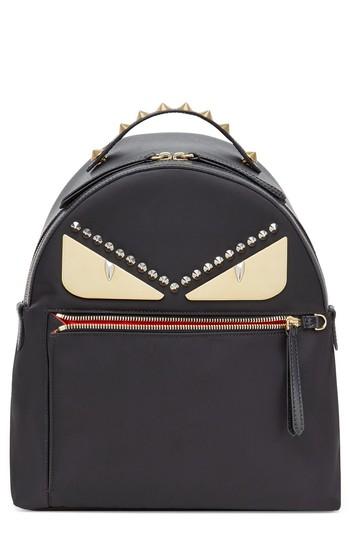 Fendi Metal Monster Nylon Backpack - Black