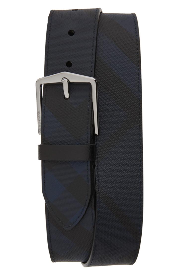 Men's Burberry Joe Check Belt Eu - Navy/ Black