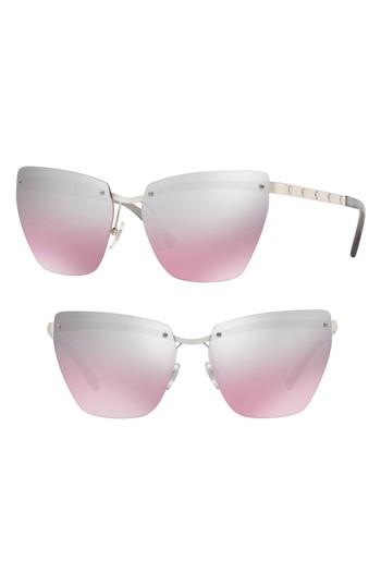 Women's Versace Medusa 58mm Metal Cat Eye Sunglasses - Silver/ Pink Gradient Mirror