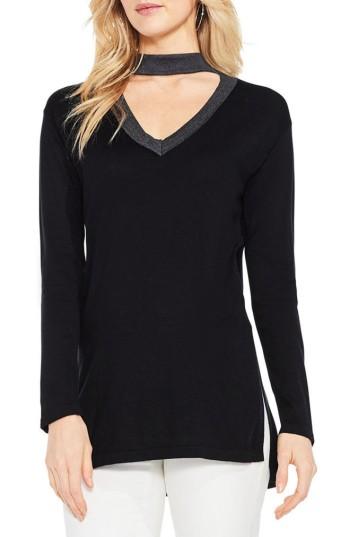 Women's Vince Camuto Choker V-neck Sweater - Black
