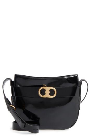 Tory Burch Gemini Link Patent Leather Crossbody Bag - Black