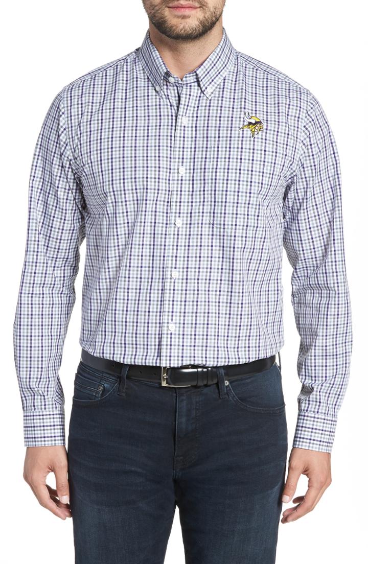 Men's Cutter & Buck Minnesota Vikings - Gilman Regular Fit Plaid Sport Shirt, Size - Purple