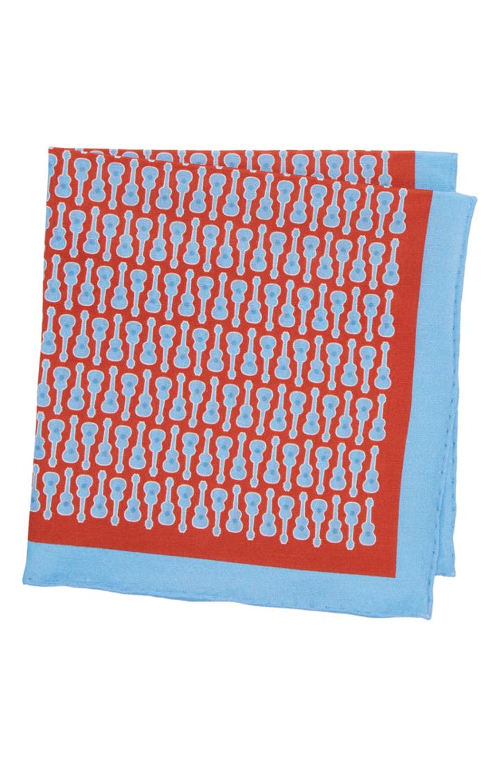 Men's Southern Tide Hamptons Guitar Cotton & Silk Pocket Square, Size - Red