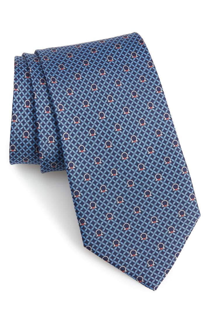Men's Salvatore Ferragamo Gage Print Silk Tie, Size - Blue