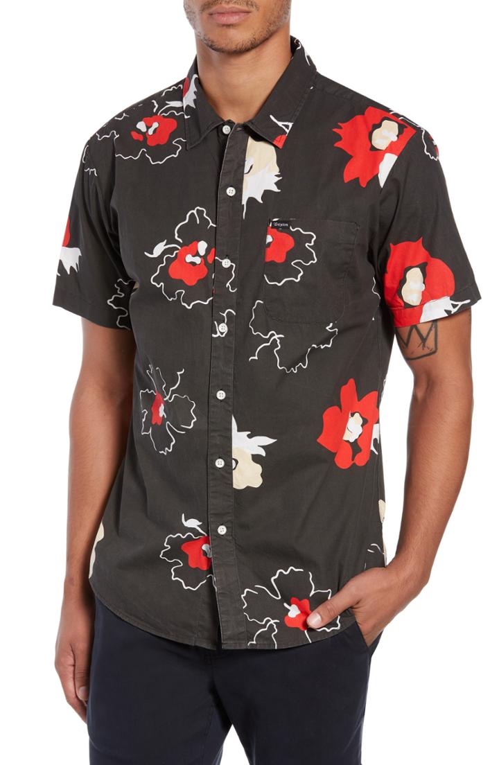 Men's Brixton Charter Print Woven Shirt, Size - Black