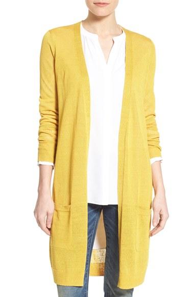 Women's Halogen Long Linen Blend Cardigan - Yellow
